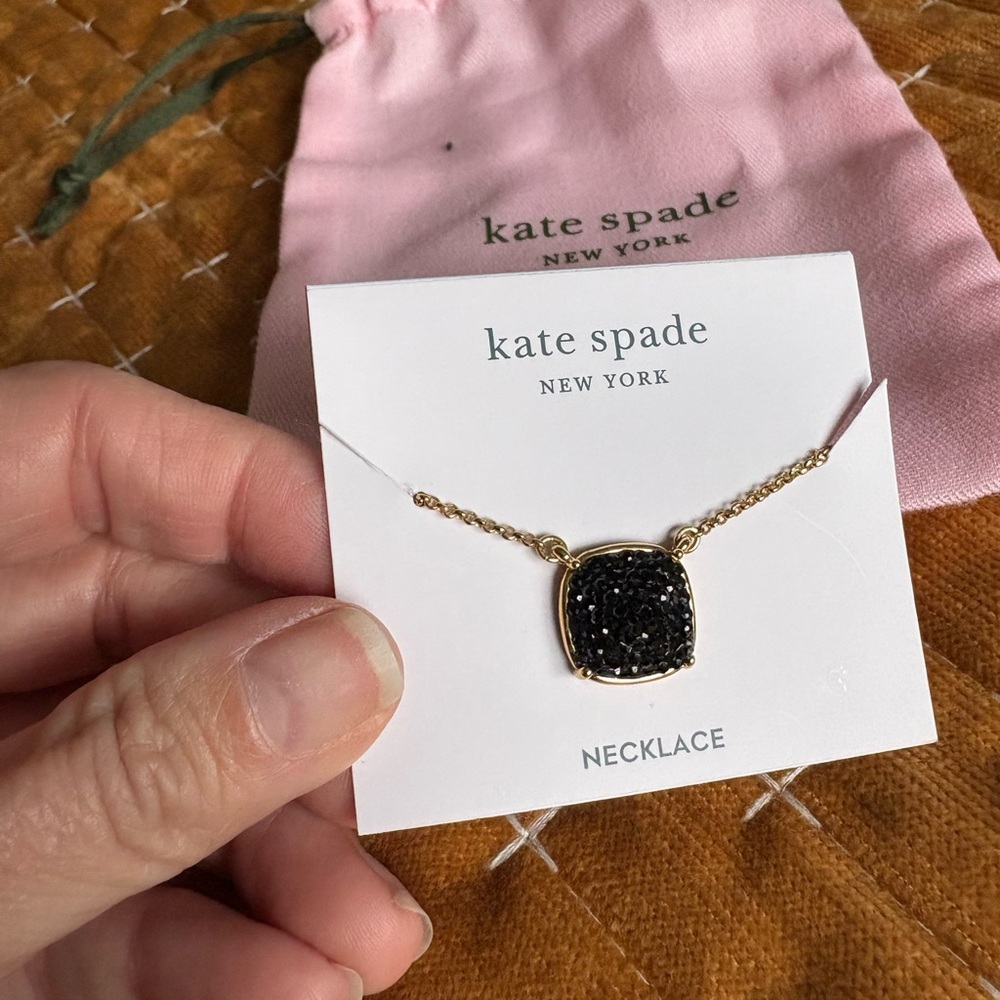 Kate Spade necklace, black rhinestones, gold chain. Bag included.
